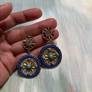 Gold and Blue Beaded Earrings